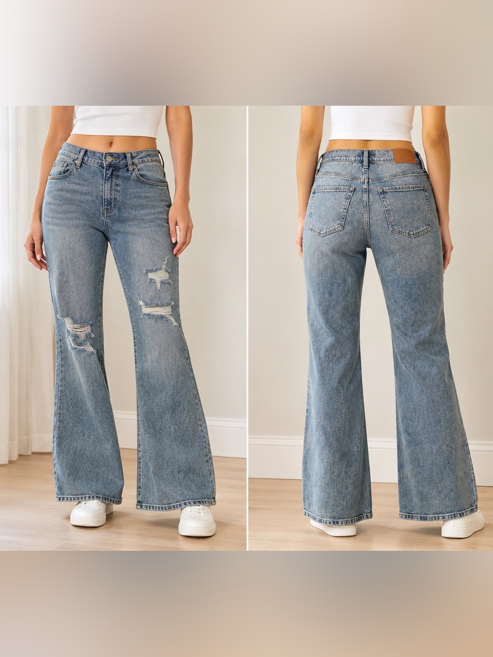 Aeropostale High Rise Flare Light Blue Washed Distressed Jeans Size 8 Short